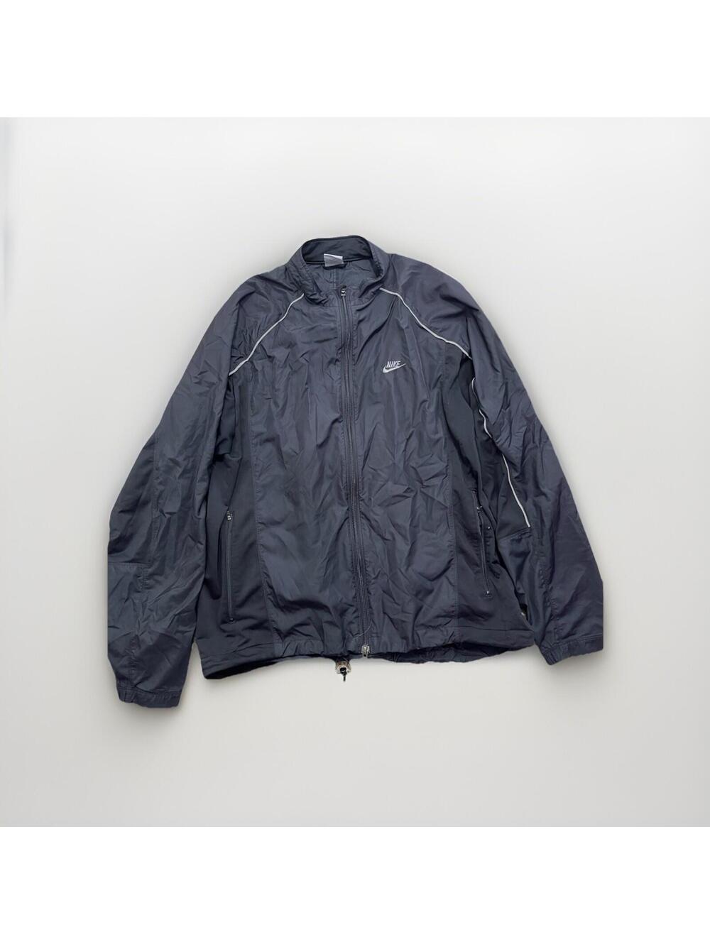 Vintage Nike windbreaker Jacket Mens L Black Full zipper Track Gray Tag Y2K Read